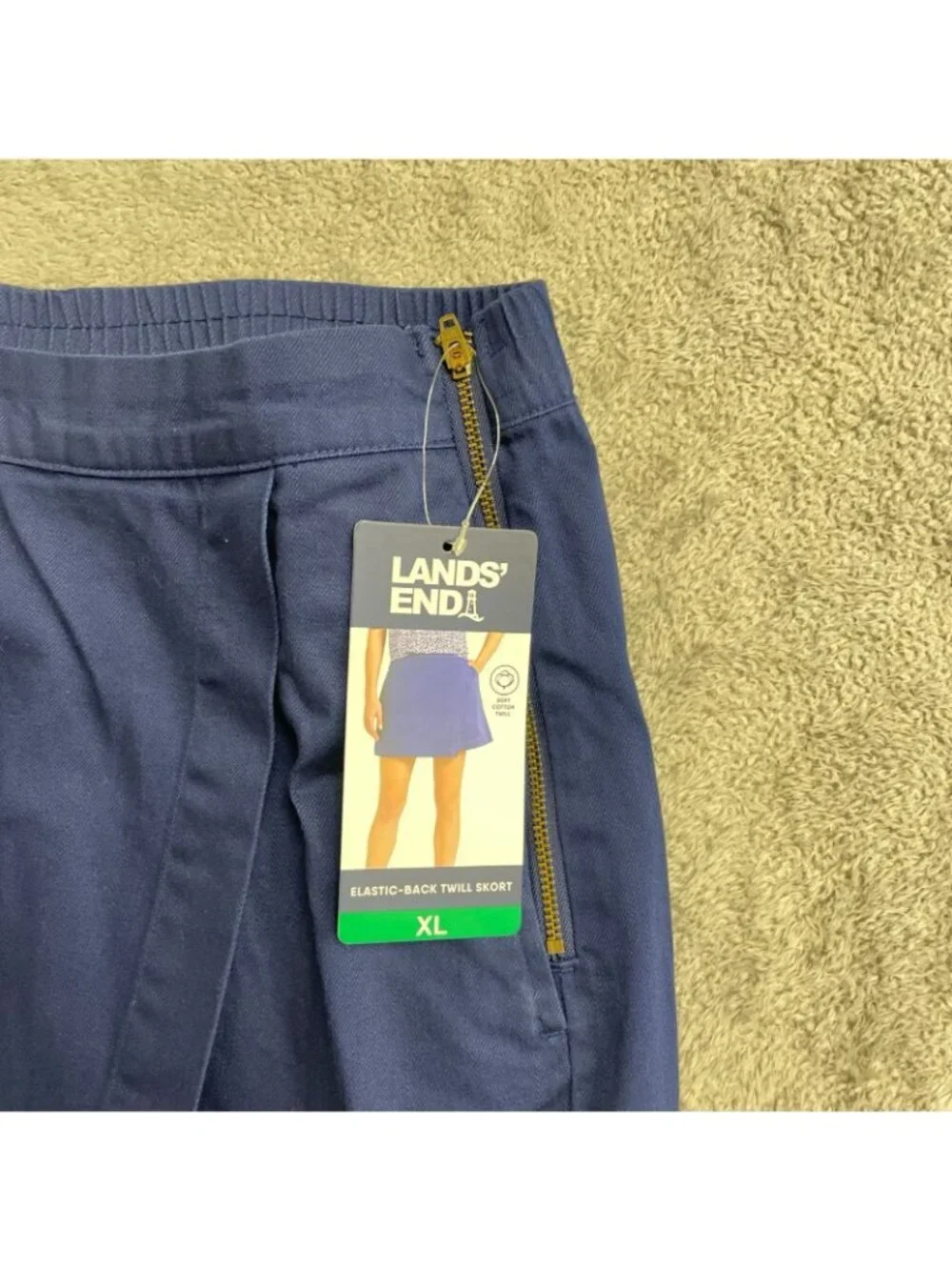 NWT Lands' End Women's XL Elastic-Back Twill Wrap Skorts Soft Cotton Navy  B0932
